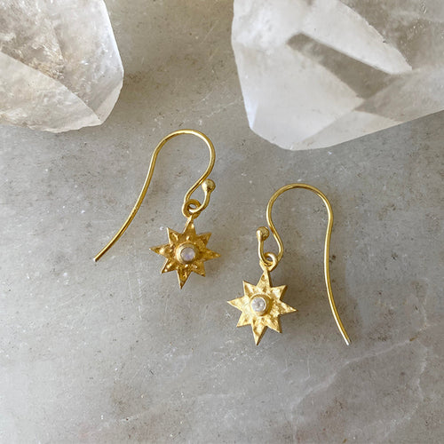 Load image 1 in gallery view. Starburst with Moonstone Earrings on 14 Karat Gold Vermeil