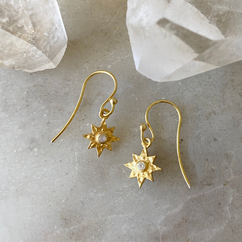 Starburst with Moonstone Earrings on 14 Karat Gold Vermeil