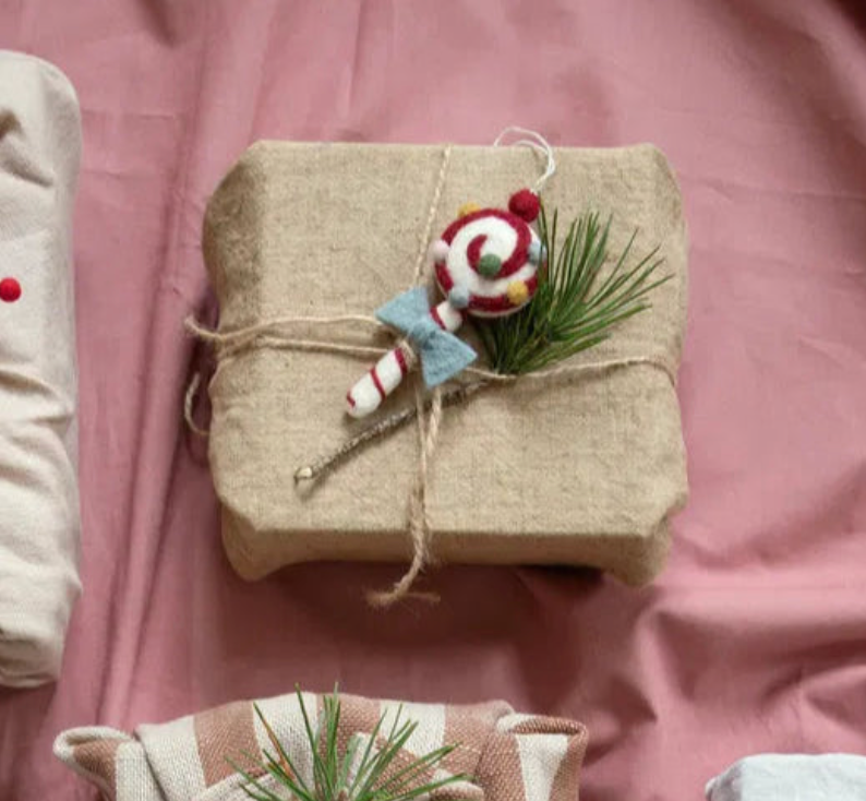 Christmas Candy w/Light Blue Bow Felt Ornament