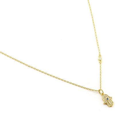 CZ Hamsa Pendant Necklace With One CZ