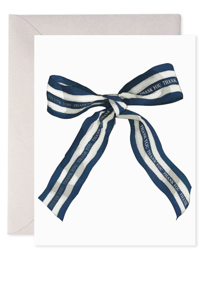 Big Navy Striped Bow Thank You Card