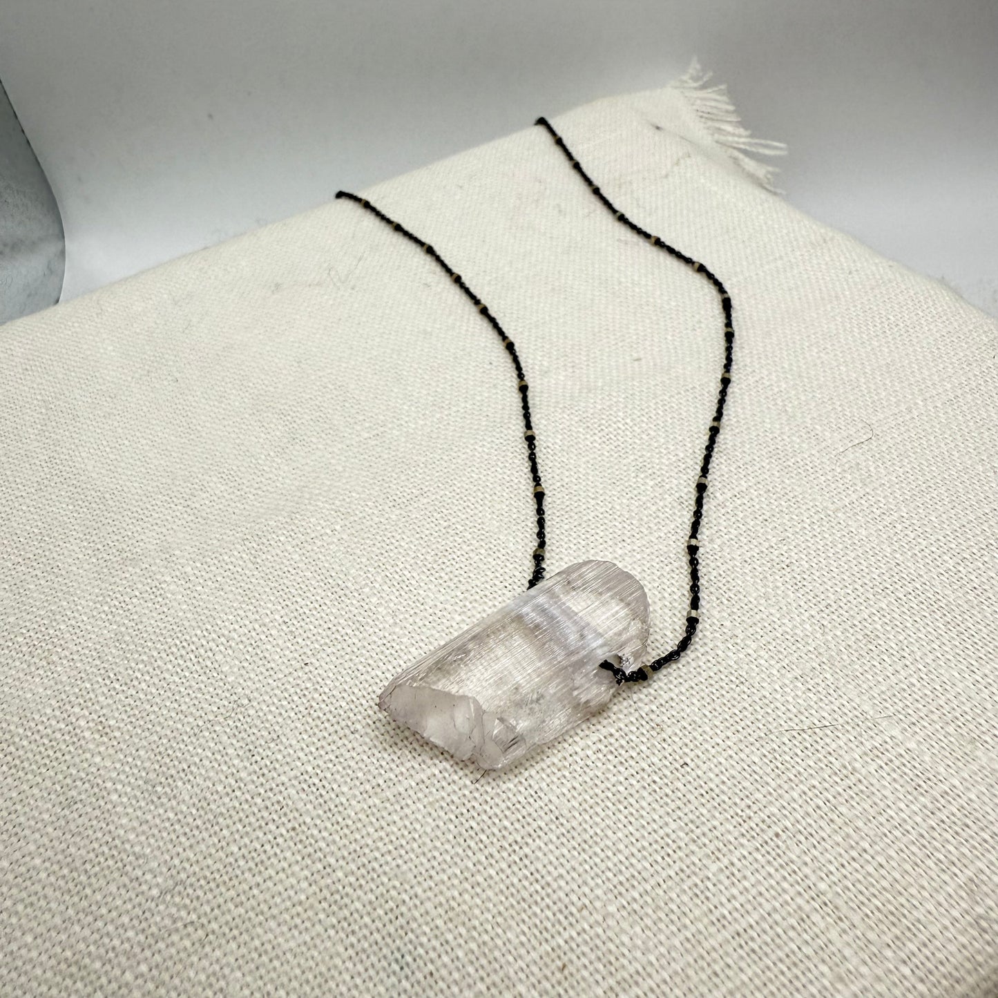 Kunzite Pendant Slider Oxidized Sterling Necklace