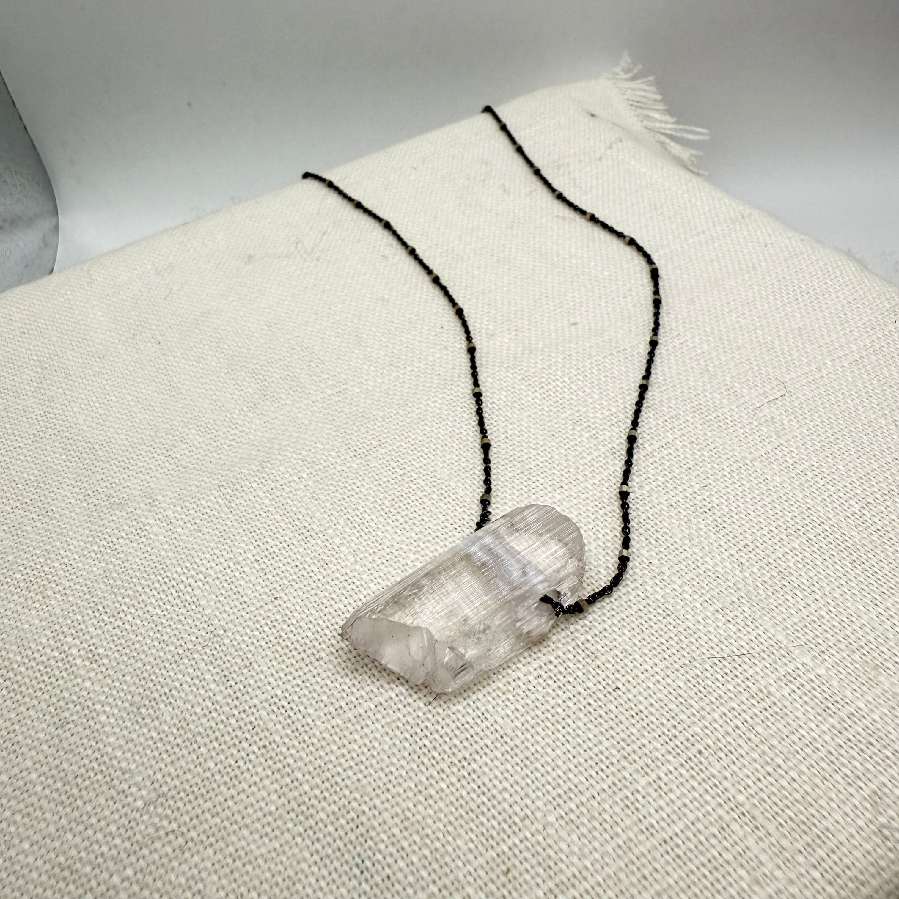 Kunzite Pendant Slider Oxidized Sterling Necklace