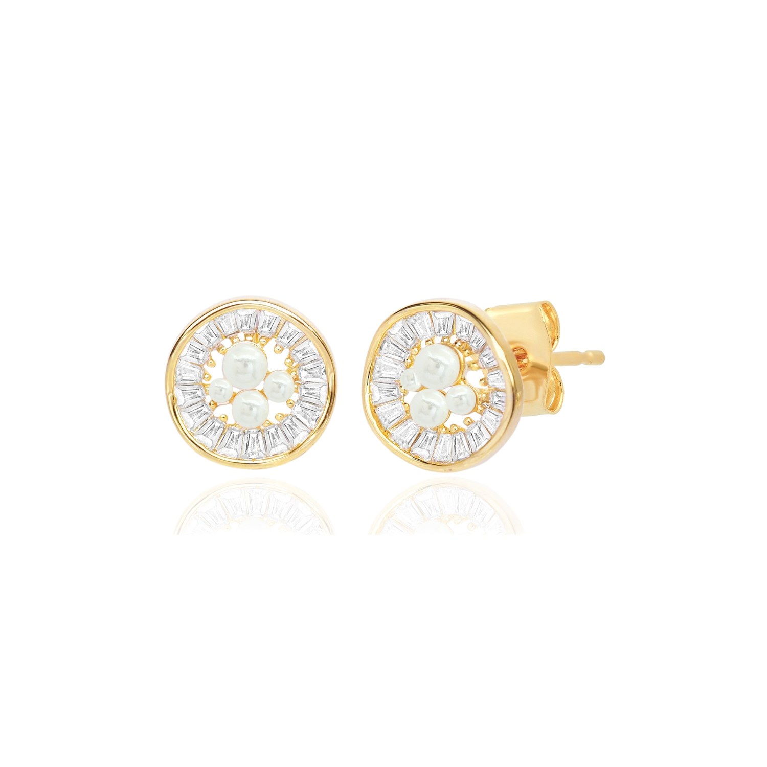 Baguette CZ and Pearl Nest Studs