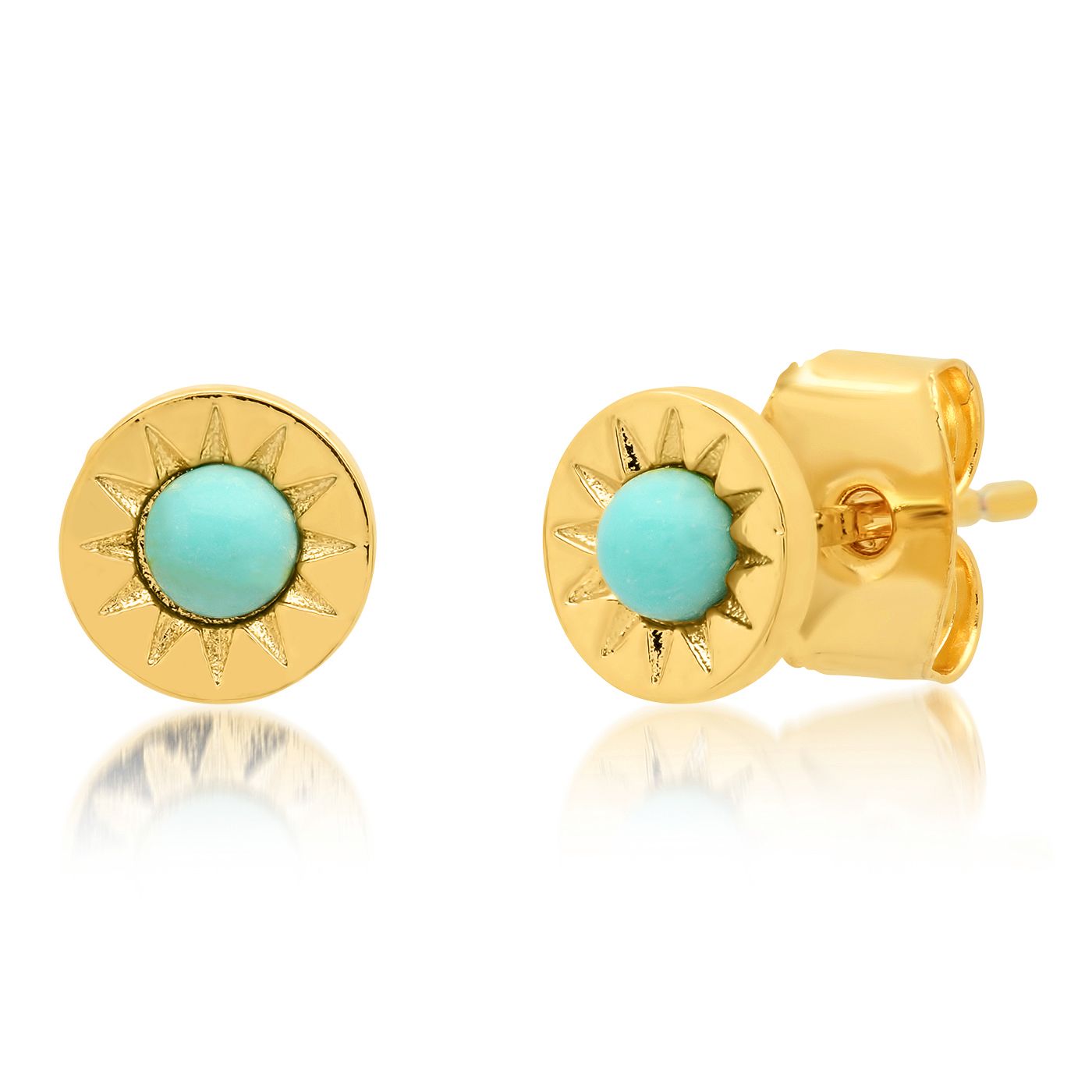 Gold studs with Turquoise Stone Accent Tai Jewelry