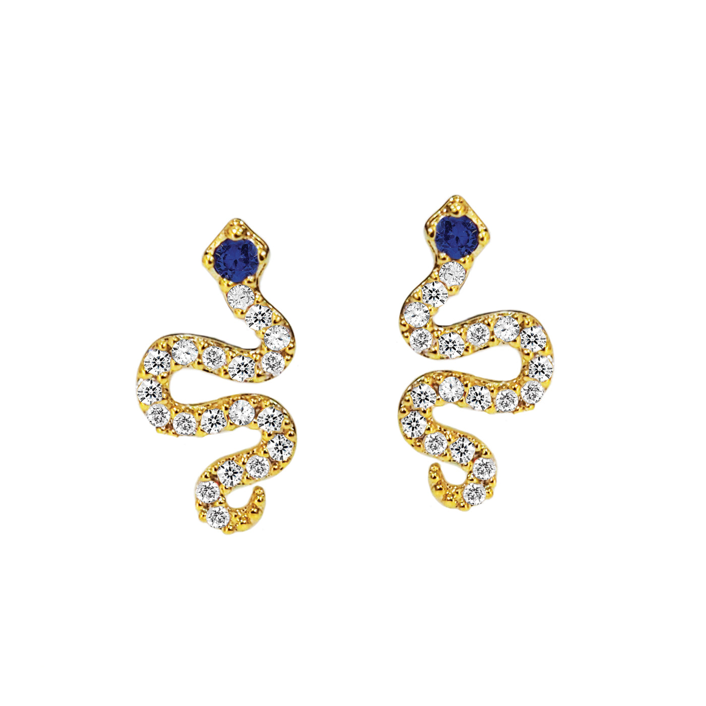 Snake Studs With Sapphire Blue Accent