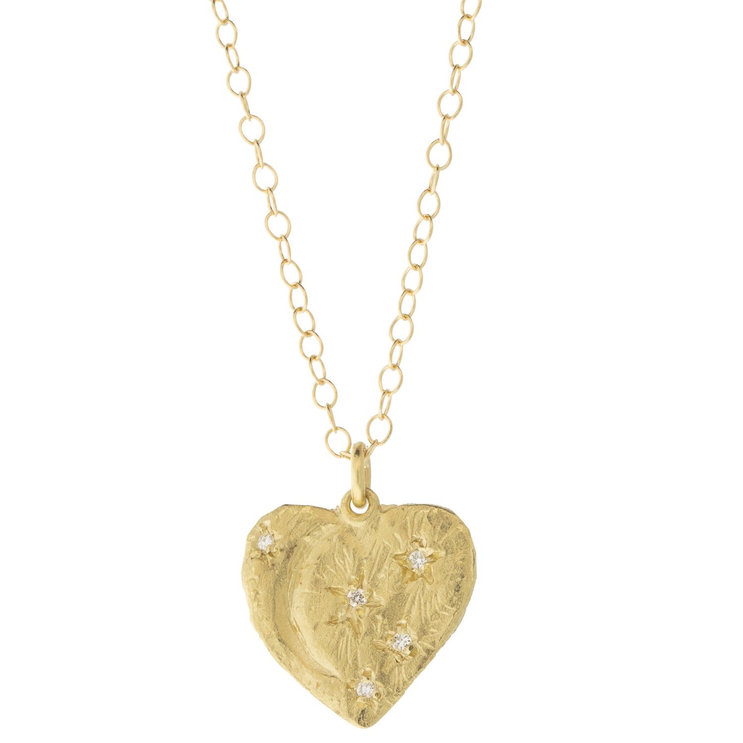 Heart with Moon & Stars Pendant - 14 Karat Gold
