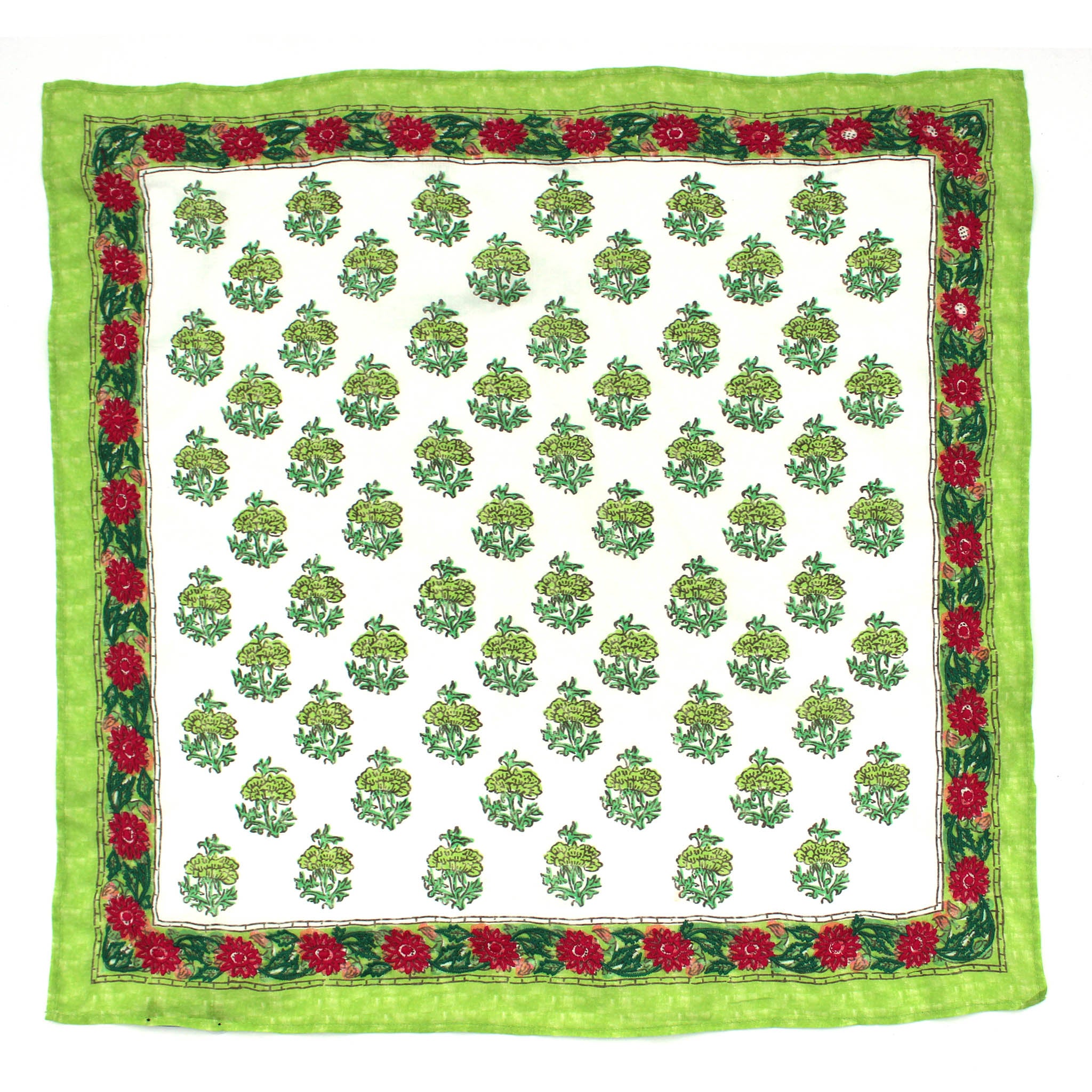 Buti Blockprint Embroidered Bandana - Green Florals Vismaya Inc.