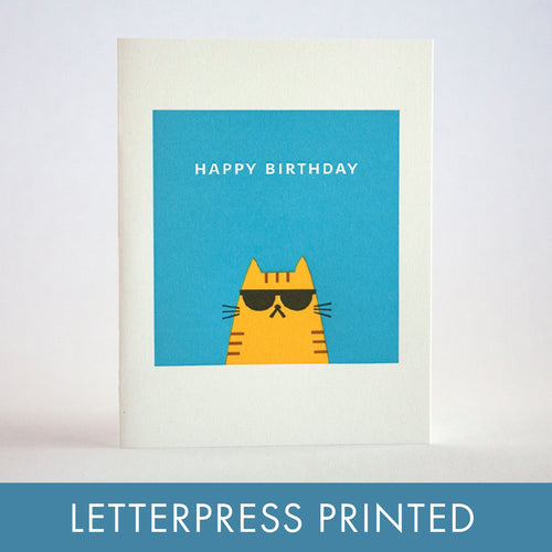 Load image 1 in gallery view. Cool Cat Birthday Letterpress Card