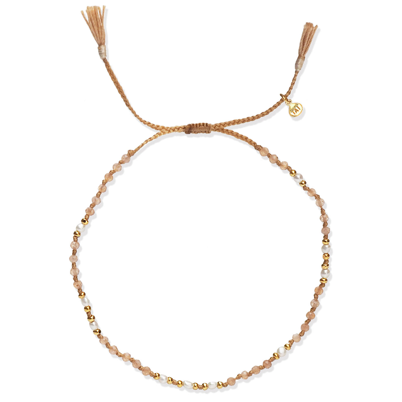 Handmade Beaded Bracelet with Gold and Pearl Accents - Light Brown