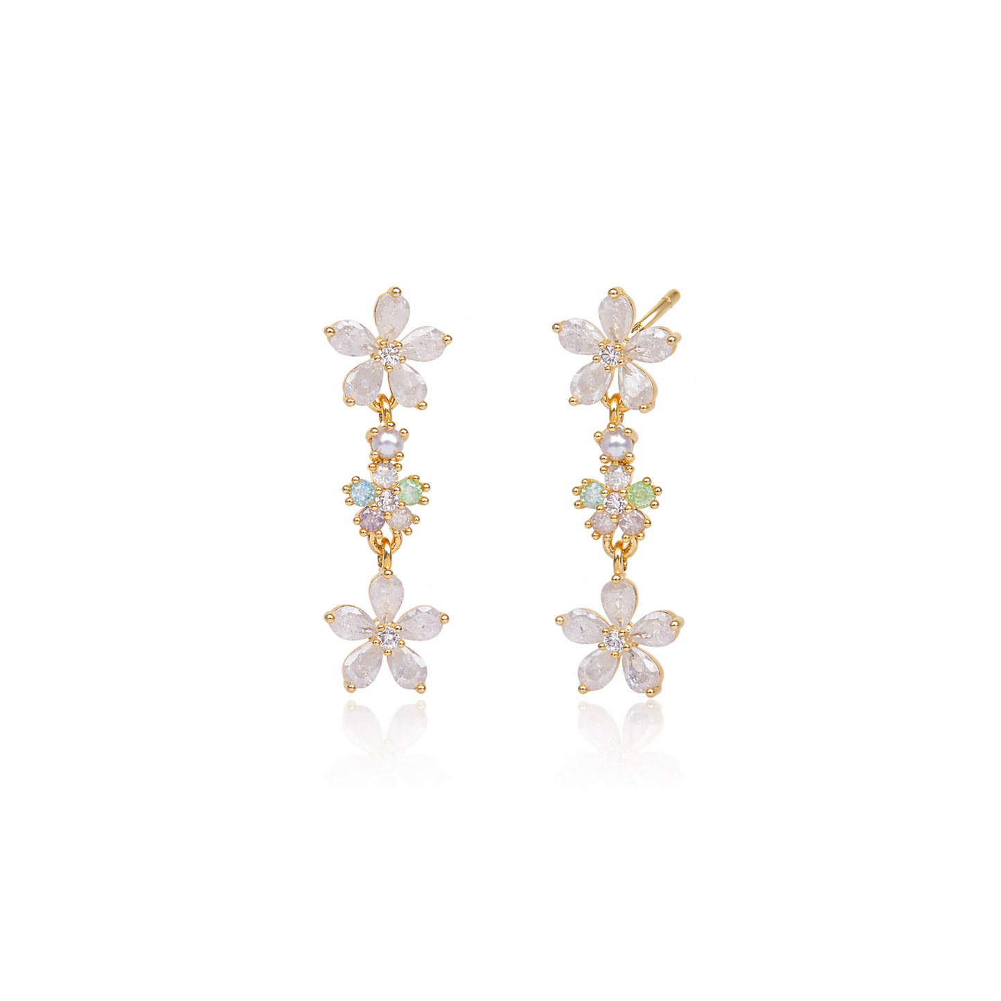 White Multi Flower Hanging Studs
