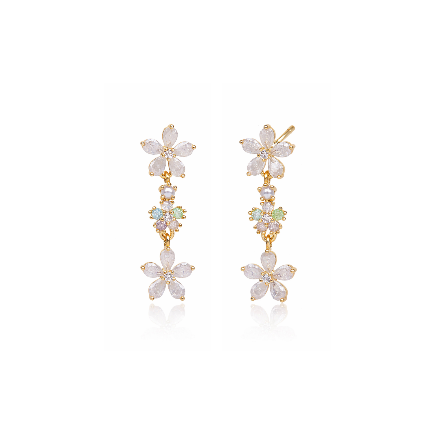 White Multi Flower Hanging Studs