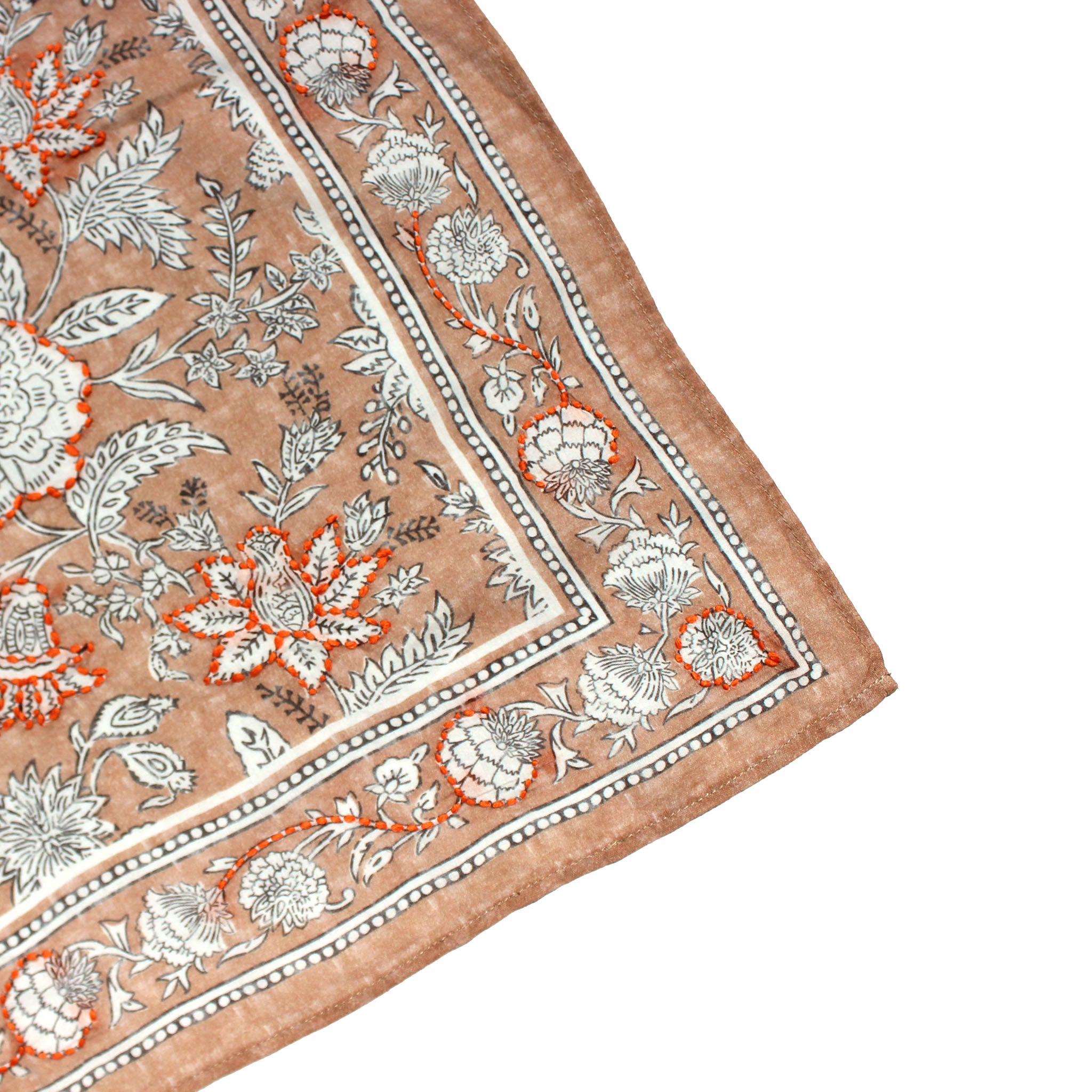 Cotton Embroidered Bandana - Tan Florals Vismaya Inc.