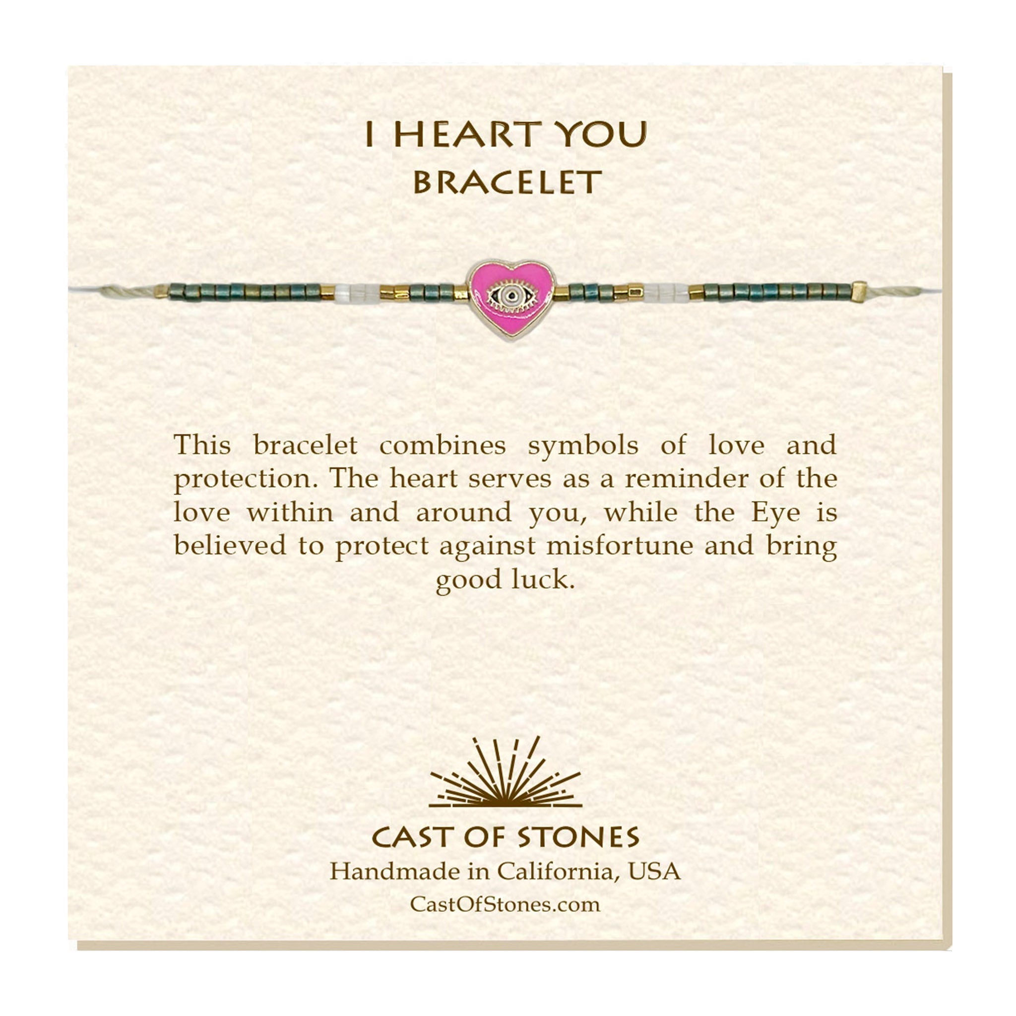 I Heart You Bracelet  - Emerald/Pink Cast of Stones