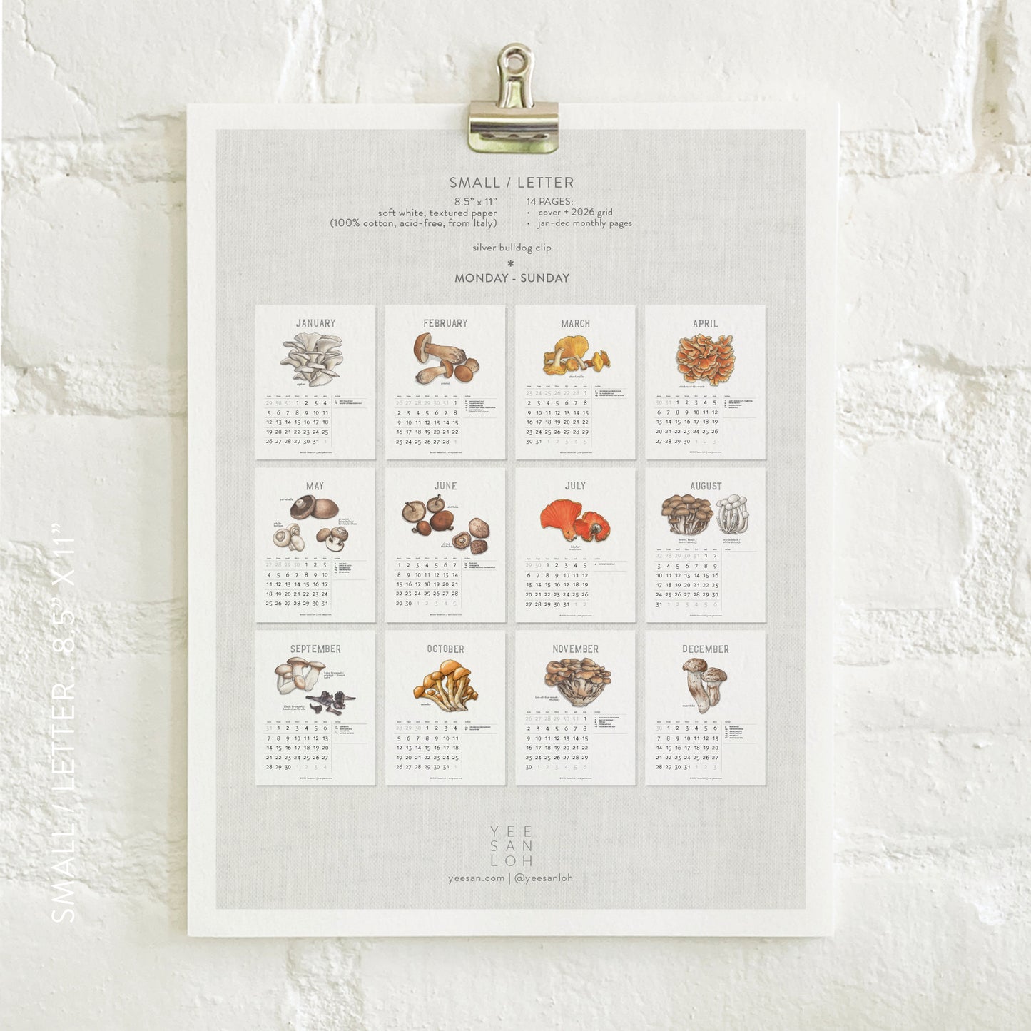 2026 Calendar- Small - Mushrooms
