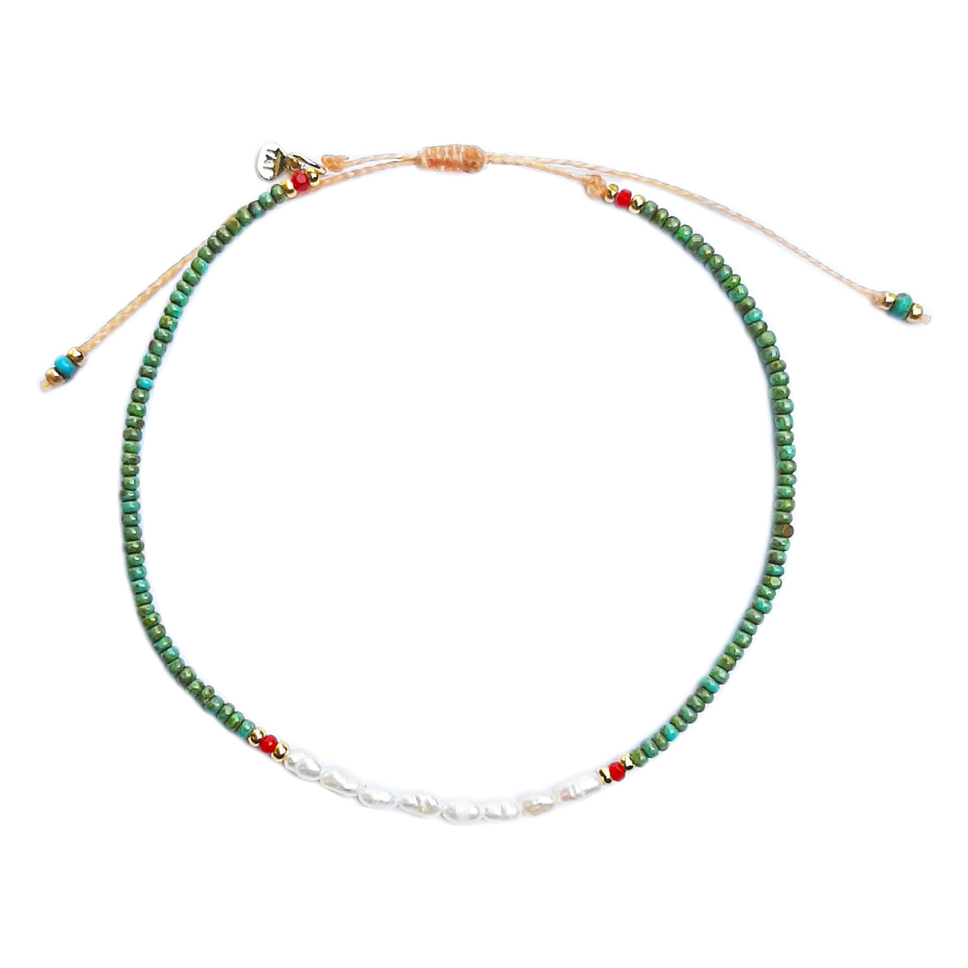 Handmade Beaded Bracelet and Pearl Accents - Green Turquoise