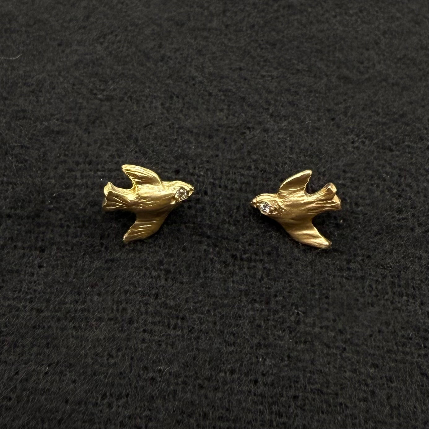 Bird Stud with Diamonds 14 Karat Gold Post Earring