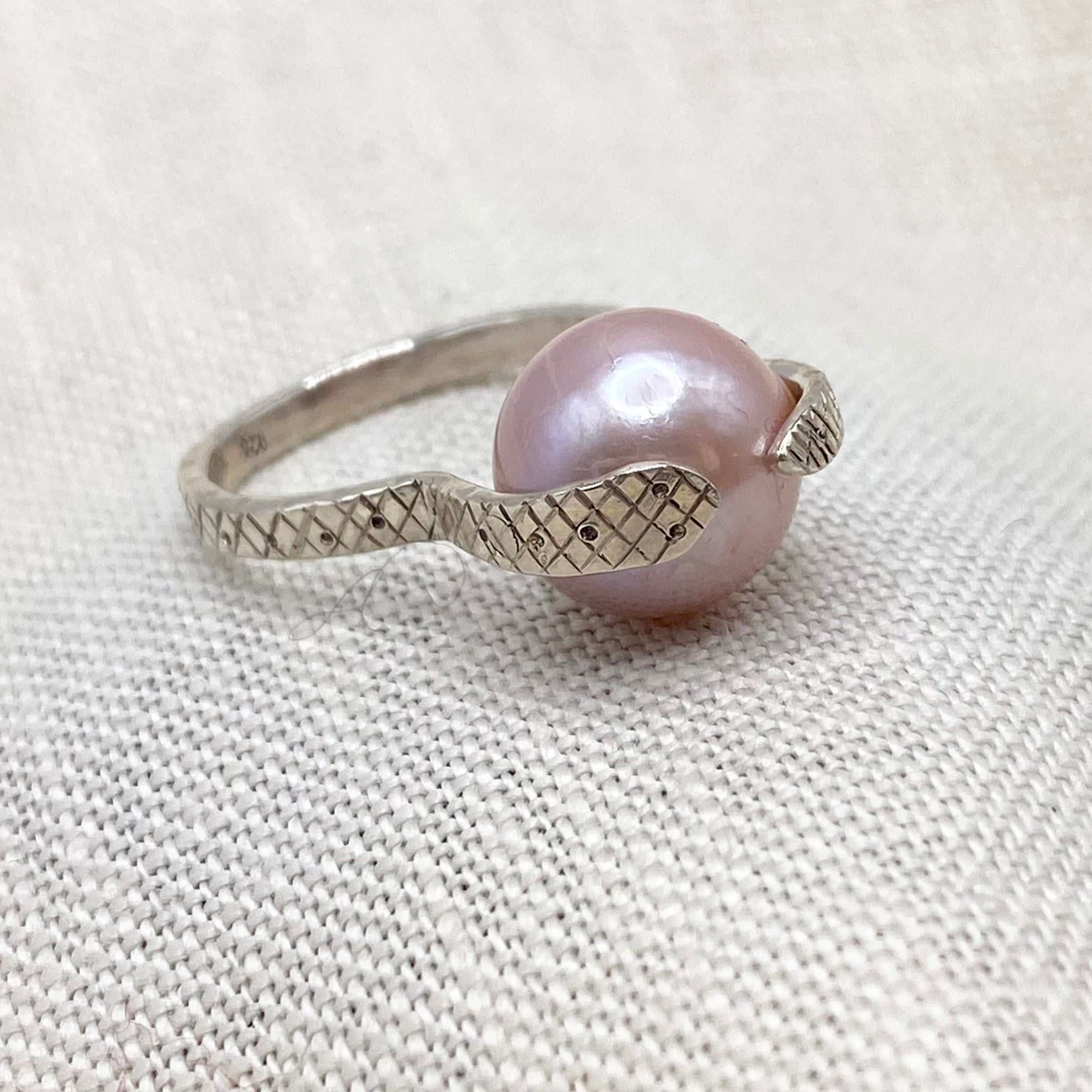 Blush Pearl on Sterling Snake Ring