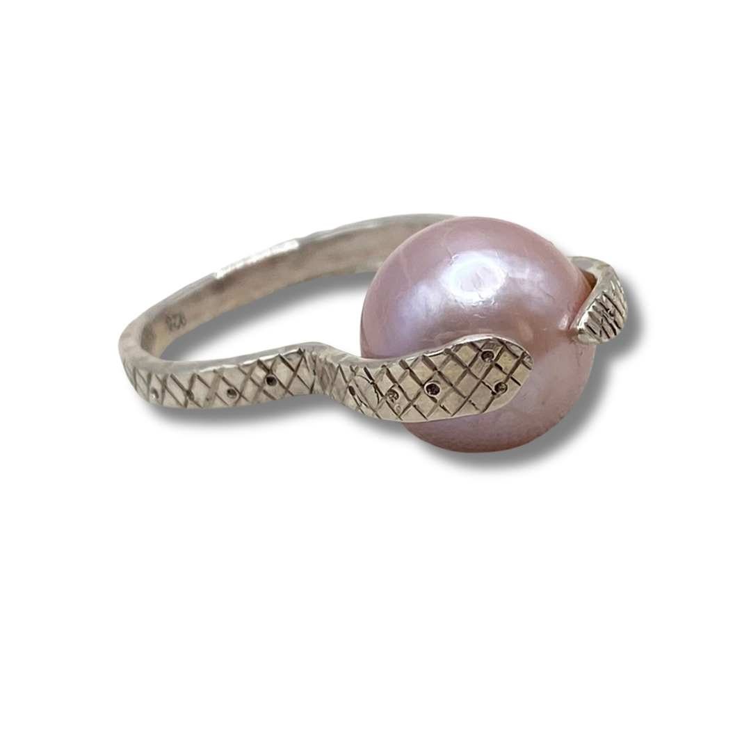 Blush Pearl on Sterling Snake Ring