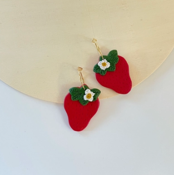 Strawberries on Gold Plated Hoops
