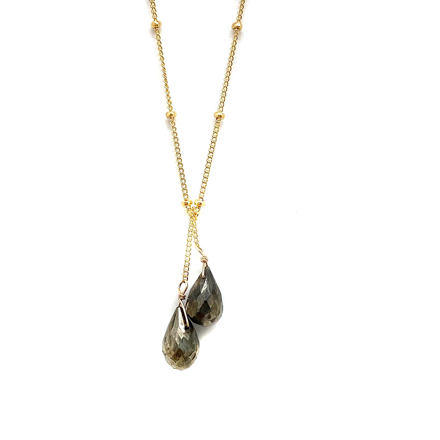 Wasabi Jewelry Lariat Necklace - Gold Filled w/Stone Drops