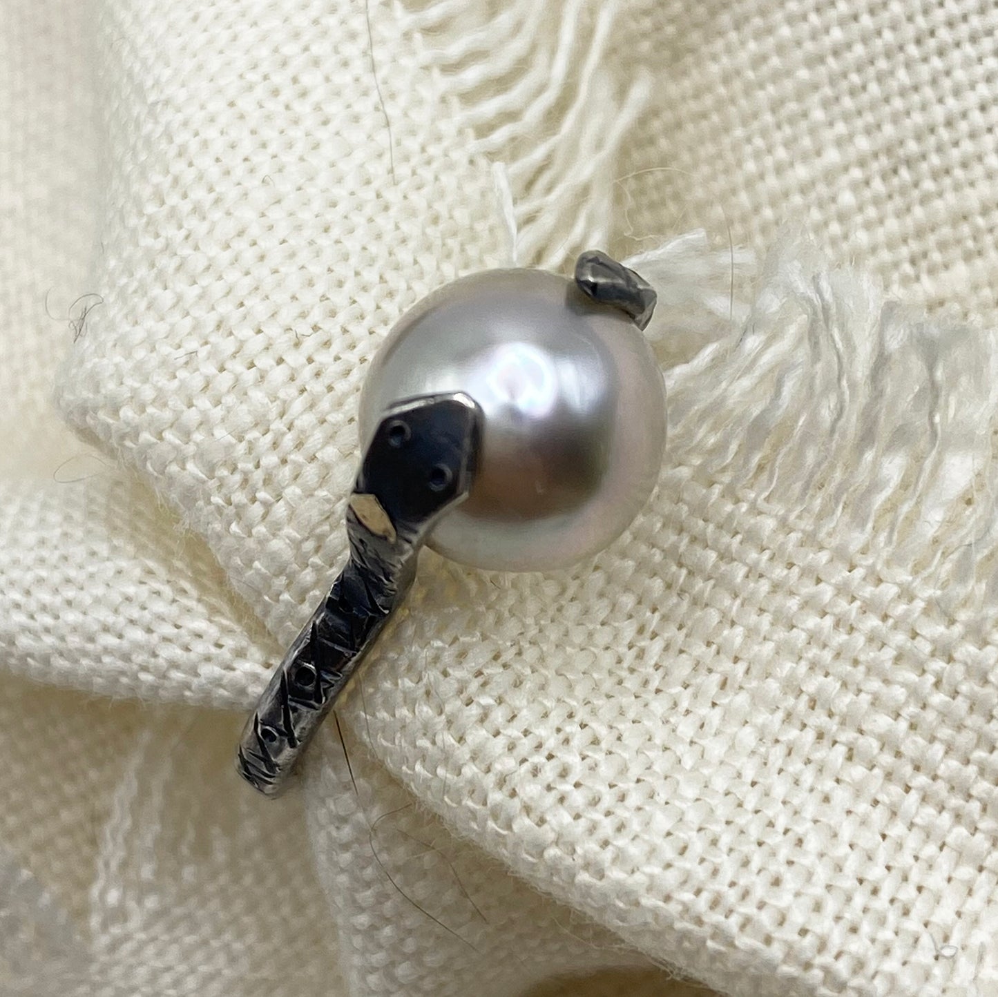 Silver Tahitian Pearl on Sterling Snake Ring- Size 6