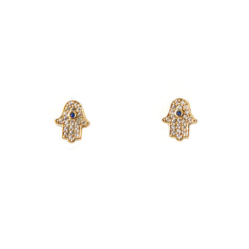 Load image 1 in gallery view. Mini Pave CZ Hamsa Stud Earring