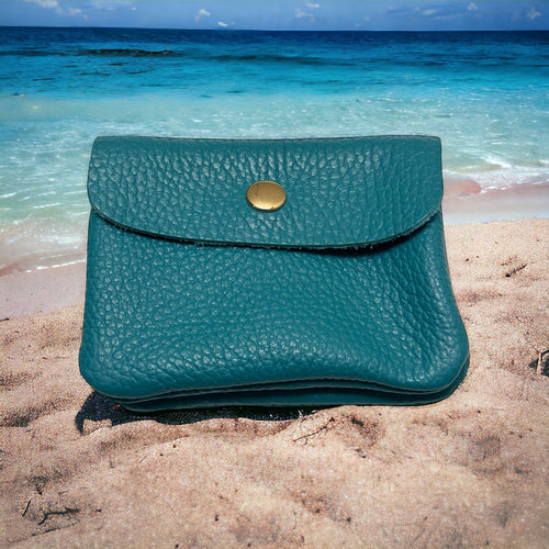 Load image 1 in gallery view. Mini Wallet- Pebble Leather - Turquoise