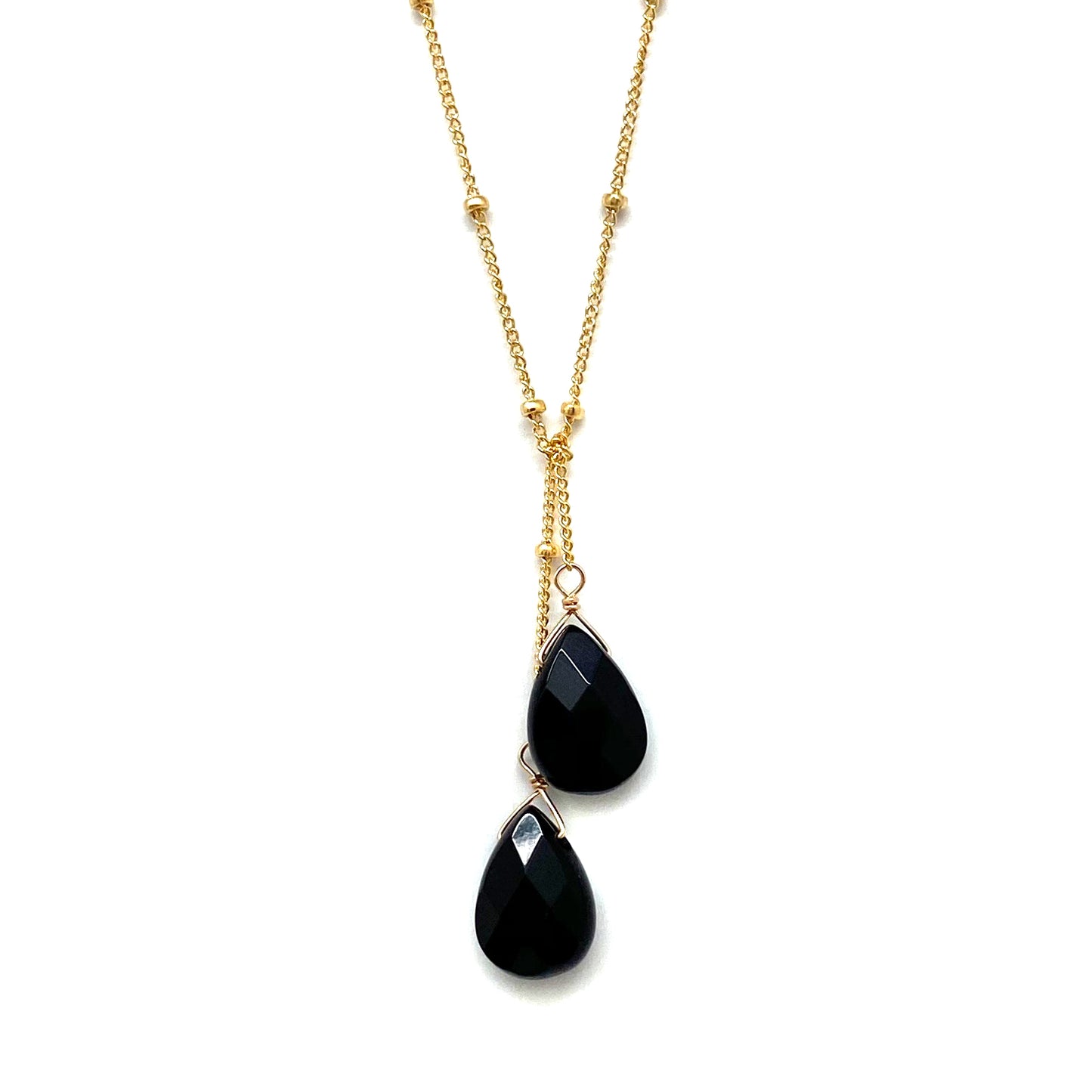 Wasabi Jewelry Lariat Necklace - Gold Filled w/Stone Drops