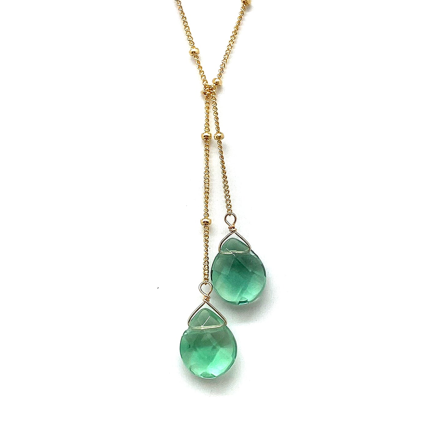 Wasabi Jewelry Lariat Necklace - Gold Filled w/Stone Drops
