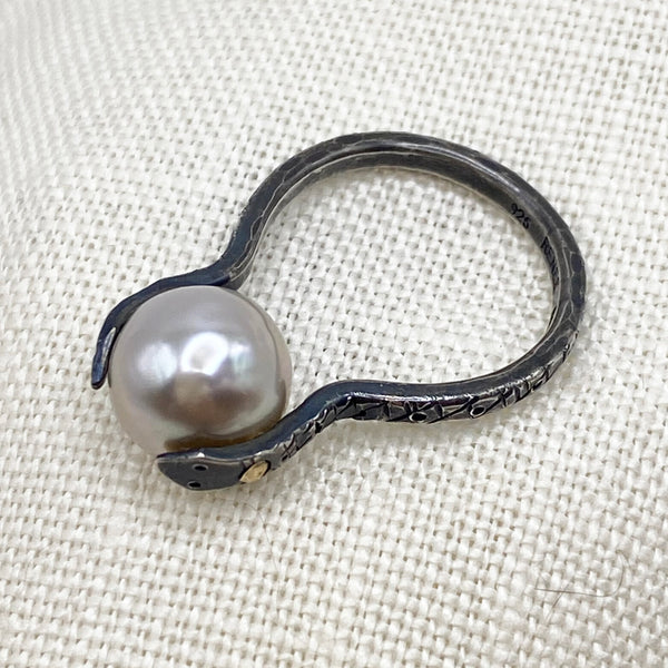 Silver Tahitian Pearl on Sterling Snake Ring- Size 6