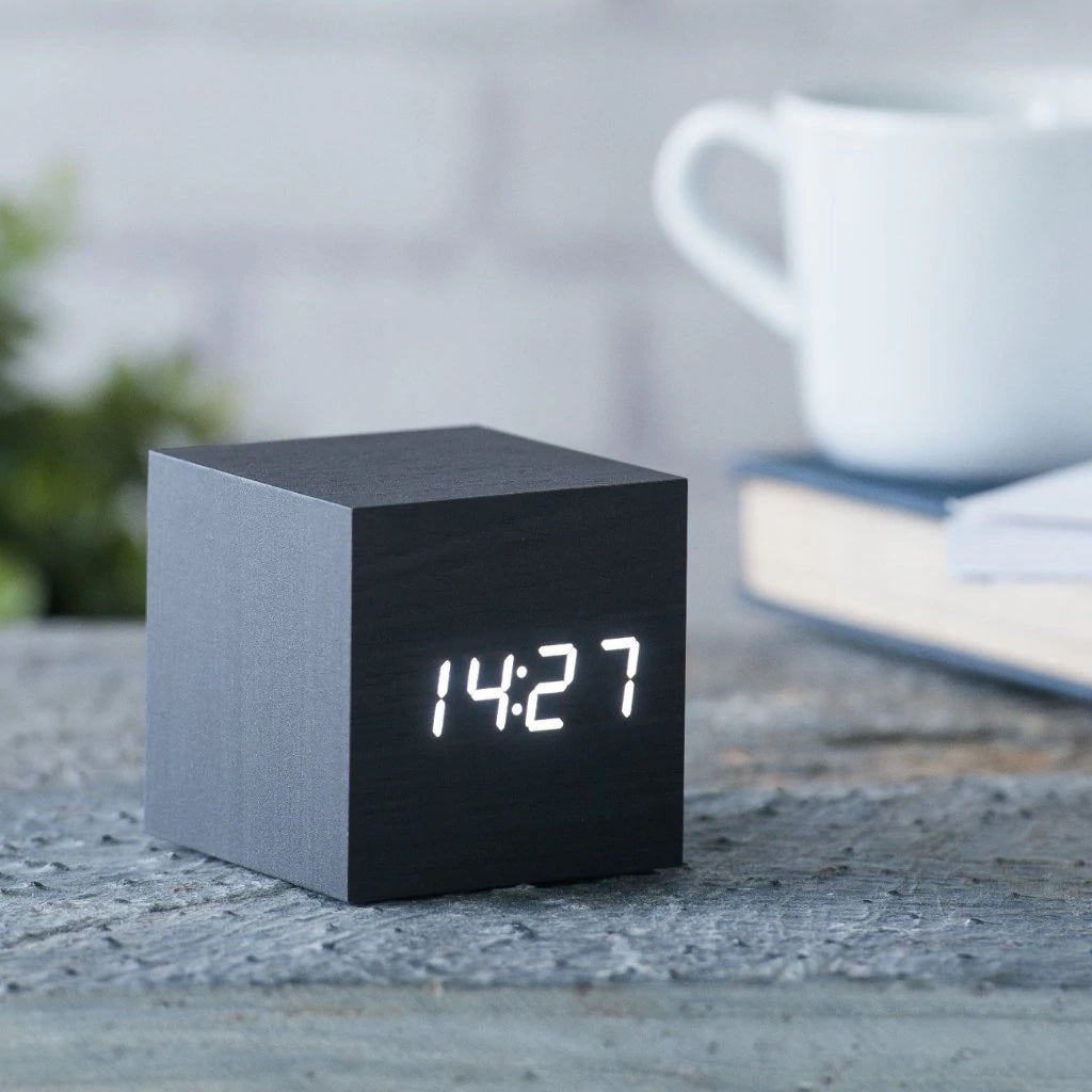 Cube Click Clock - Black with White LED