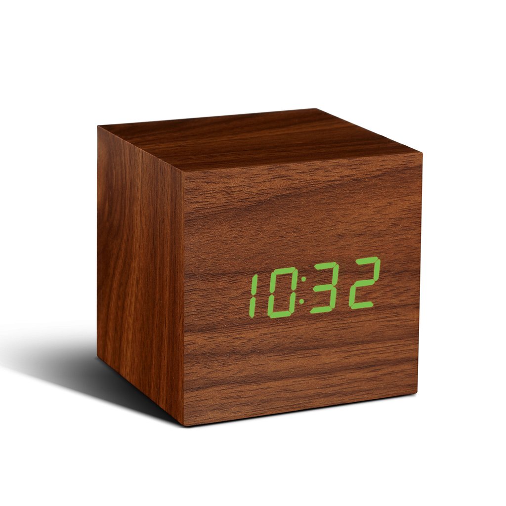 Cube Click Clock - Walnut with Green LED Gingko Electronics