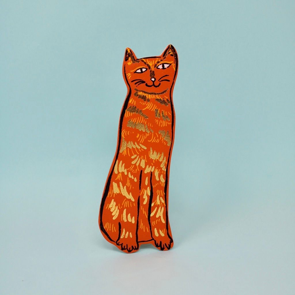 Cat Tails Leather Bookmark - Orange