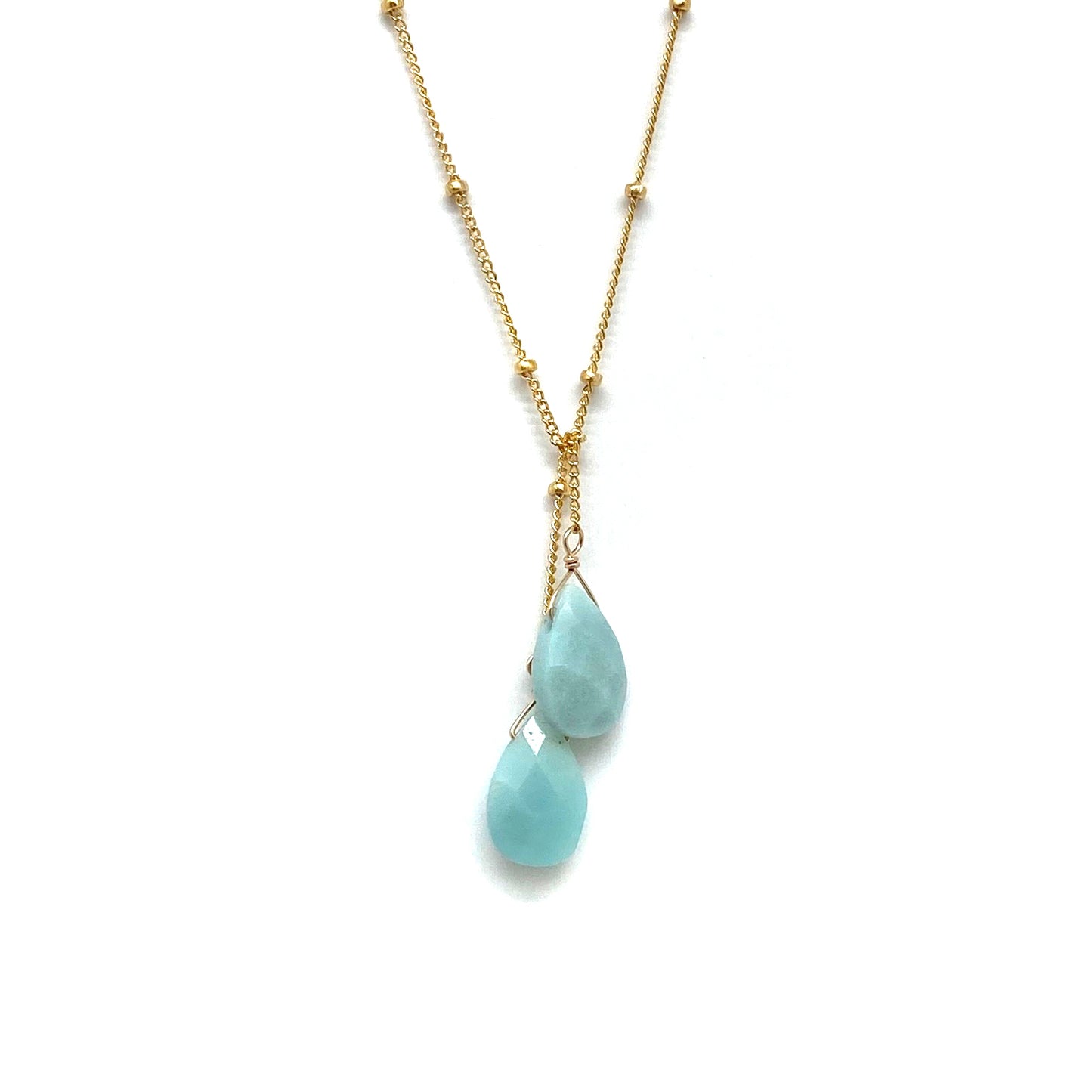Wasabi Jewelry Lariat Necklace - Gold Filled w/Stone Drops