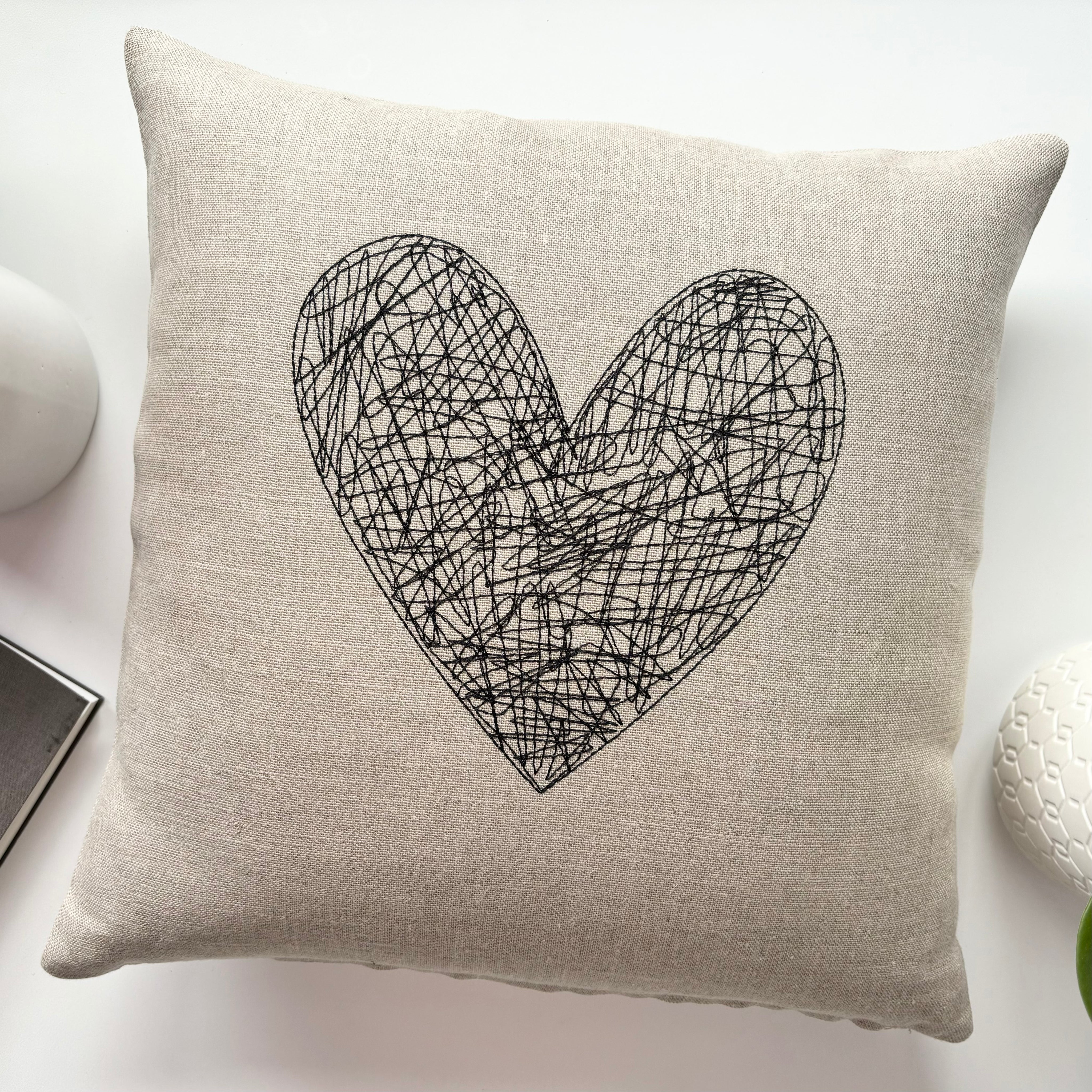 Scribble Heart Linen Pillow 14" K Studio