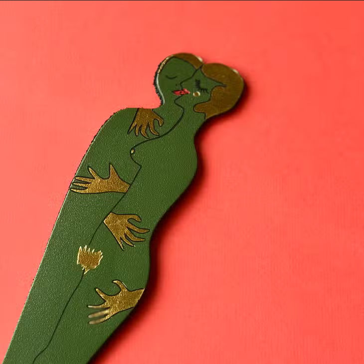 Book Lover Leather Bookmark - Moss Green/Gold