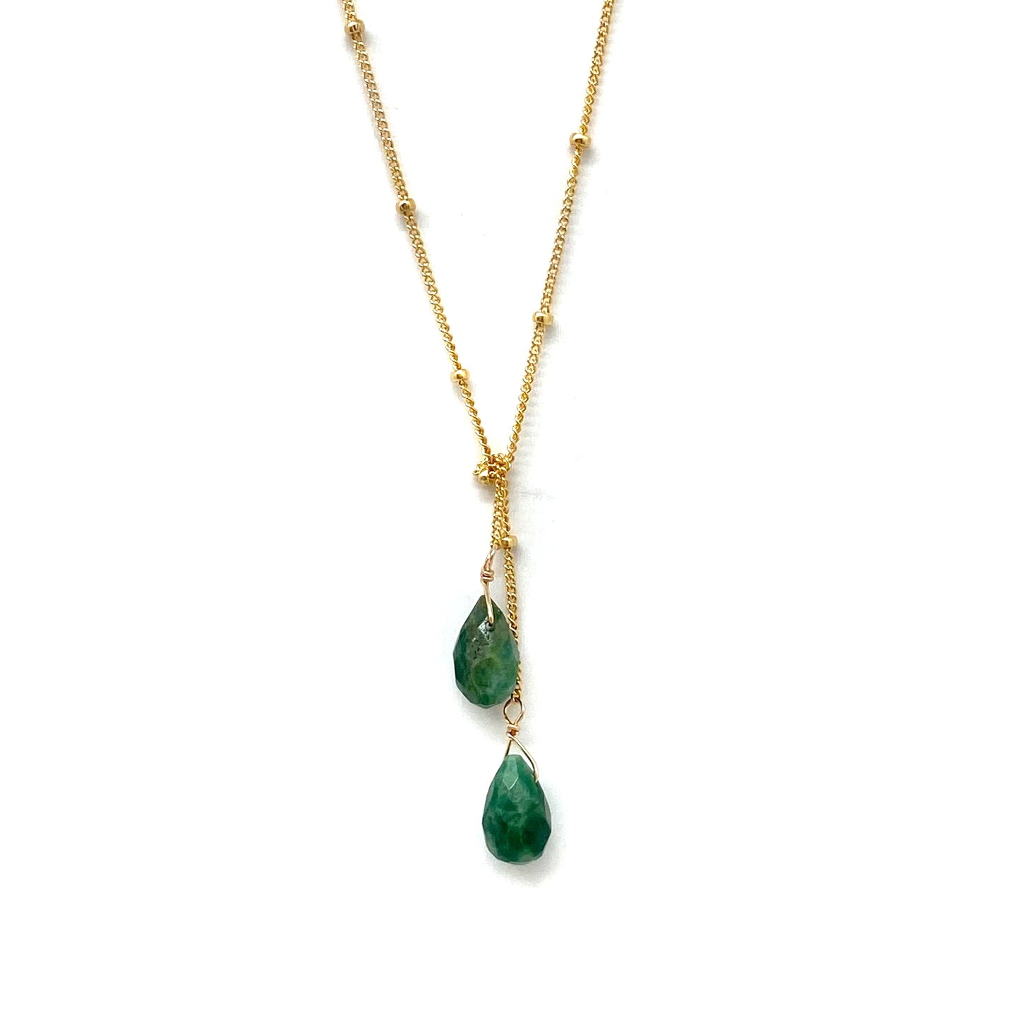 Wasabi Jewelry Lariat Necklace - Gold Filled w/Stone Drops